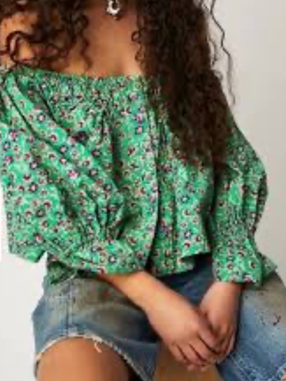 Free People Green Floral Square-Neck Crop Top